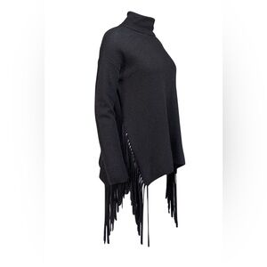 NWT 100% C By Bloomingdale’s Exclusive 100% Cashmere Black Fringe Turtleneck XS
